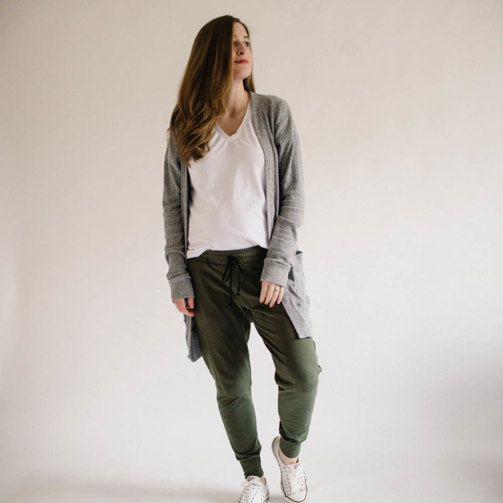 Union St Tee, Blackwood Cardigan, and Hudson Pants